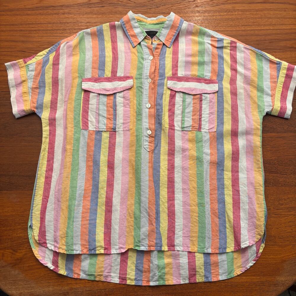 J.Crew Women's Multi Color Striped Linen Cotton Blend Top Size 6